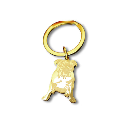 Schattige Bulldog Sleutelhanger | RVS Cartoon Dier Sleutelhanger voor Dames & Heren | Goud/Zilver | Leuk Cadeau | Graveringsoptie | Anti-verlies | Fashion Accessoire