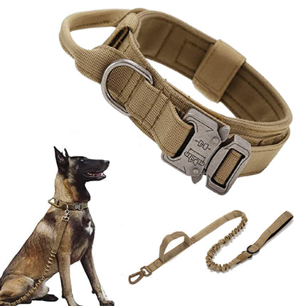 Tactische Hondenhalsband Set | Verstelbaar Nylon | Comfortabele Gewatteerde Voering | Heavy-Duty Metalen Sluiting | Geschikt voor Actieve Honden | Verschillende Kleuren | Inclusief Handvat en Patchpaneel