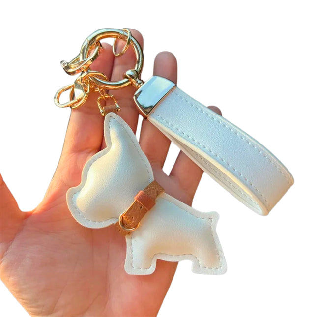 Leren autosleutelhanger met schattige Fadou hond | Creatief cadeau | Sleutelhanger voor tas | Accessoire voor koppels | Verjaardagscadeau