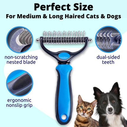 PetRake™ Dubbelzijdige Ontwarringskam | Verwijdert Klitten en Loose Haren | Veilig en Comfortabel voor Honden en Katten | Stimuleert Gezonde Vacht en Bloedcirculatie
