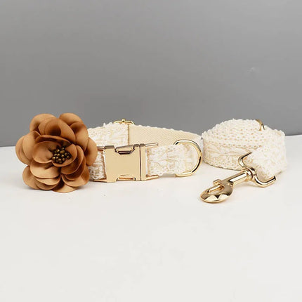 Elegante Bruiloftshondenhalsband met Gepersonaliseerd Naamplaatje | Stijlvolle Hondenriem | Maat S-XL | Wit | Duurzaam Materiaal