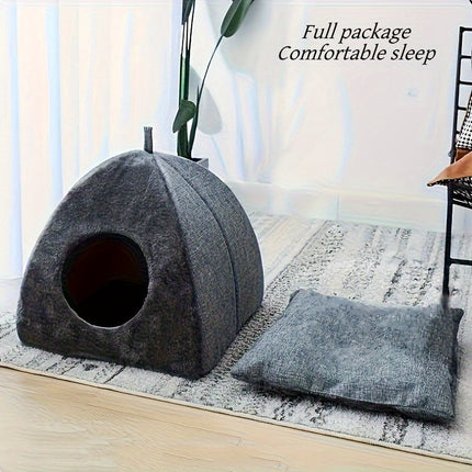 Driehoekig Kattennest van Katoen | Knusse en Veilige Slaapplek voor Katten tot 6 kg | Modern en Comfortabel Huisdierbed | Geschikt voor Binnen en Buiten