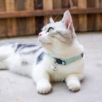 Rhinestone kattenhalsband verstelbaar 20-31 cm | Veiligheidsbuckle | Met bel | Zacht kunstleer | Voor kittens en volwassen katten