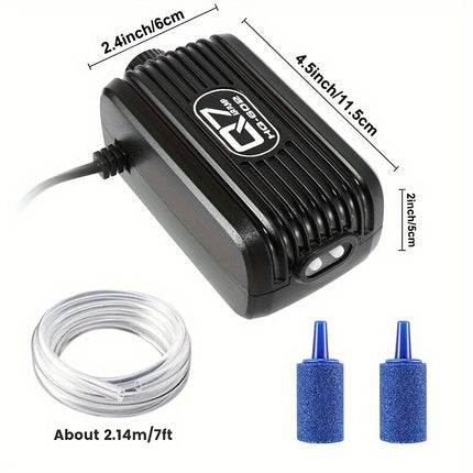 Pompa powietrza do akwarium Looyoou | 2 wyjścia | 2,5 l/min | Do 378 litrów | Regulowany przepływ powietrza | Cicha | Do wody słodkiej i słonej | 220-240 V | Do akwariów i oczek wodnych | Guangdong, Chiny