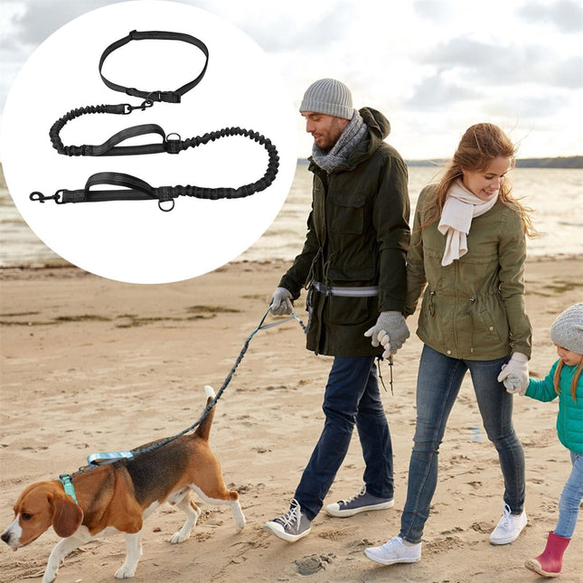 Dubbele Hondenriem Met Elastisch Koord | Reflecterende Stiksels | Voor Wandelen en Joggen