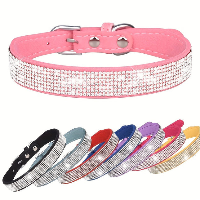 Verstelbare hondenhalsband leer met strass | Duurzaam en sterk | Geschikt voor kleine en middelgrote honden | Elegante look | Comfortabele pasvorm