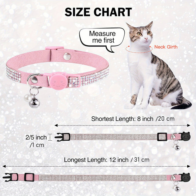 Rhinestone kattenhalsband verstelbaar 20-31 cm | Veiligheidsbuckle | Met bel | Zacht kunstleer | Voor kittens en volwassen katten