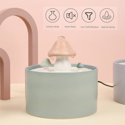 Stille Keramische Kattenfontein Paddenstoelvorm | Drinkwatersysteem met Vijfvoudige Filtratie en Grote Capaciteit | Geschikt voor Katten en Kleine Honden