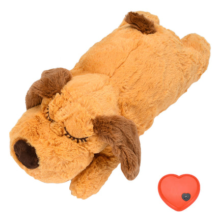 Kalmerende Pluche Hond Knuffel | Realistische Hartslag | Angst Verlichten | Veilig en Zacht | Bruin Fleece | 40cm