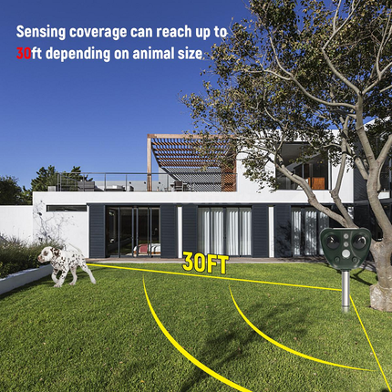 Zonne-energie Ultrasone Afweersysteem | IP44 Waterdicht | 5 Standen | Groen | Bereik tot 9m | Voor Tuin & Boerderij | LED-indicatoren