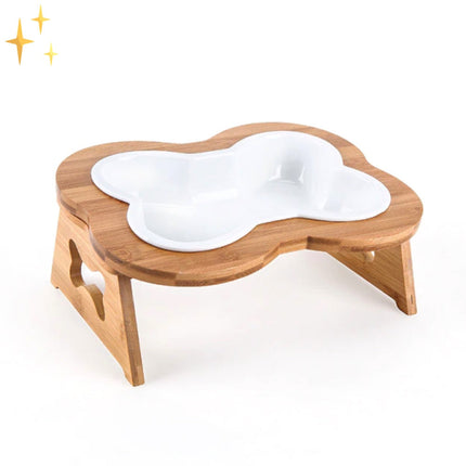 BoneFeast | Ergonomische verhoogde hondenvoerbak keramiek met houten standaard | Gemakkelijk schoon te maken | Geschikt voor alle hondenrassen