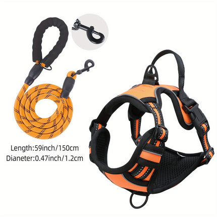 Reflecterend hondenharnas met leash set | Verstelbaar | Oxford stof | Comfortabele bekleding | Geschikt voor middelgrote en grote honden | Veilig wandelen en training