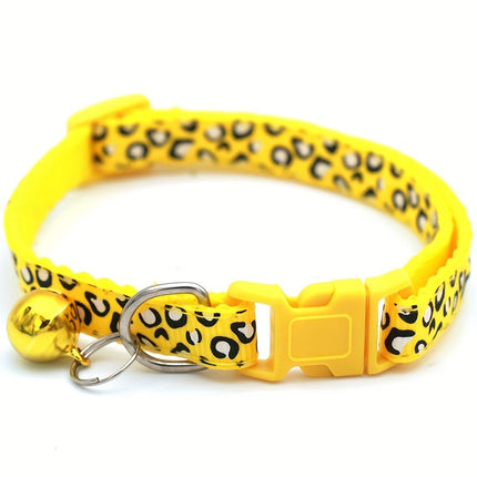 Set van 6 kattenhalsbanden met leopardprint | Verstelbaar nylon | Met veiligheidssluiting en bel | Geschikt voor alle kattenmaten