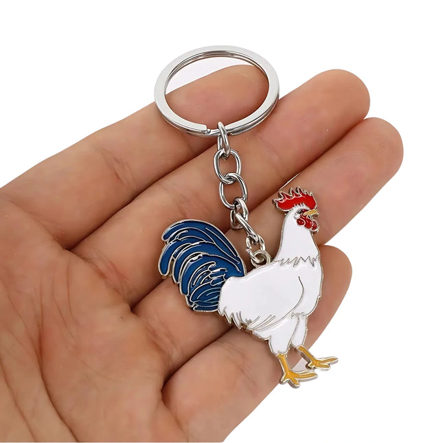 Metaal Sleutelhanger Kip Haan | Creatieve Dierenhanger | Sleutelhanger voor Auto | Decoratieve Tasaccessoire | Cadeau Unisex | Zilver | Cartoon Stijl