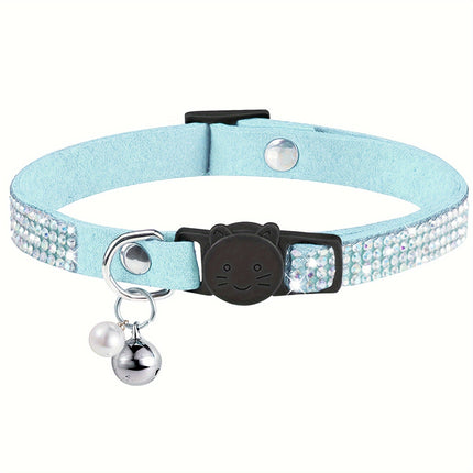 Rhinestone kattenhalsband verstelbaar 20-31 cm | Veiligheidsbuckle | Met bel | Zacht kunstleer | Voor kittens en volwassen katten