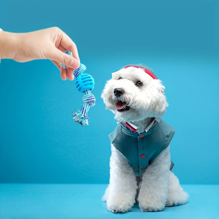 Interactief kauwspeelgoed hond | Sterk rubber met rijk touw | Bevordert tandgezondheid en actieve speeltijd | Geschikt voor alle honden | 18 cm