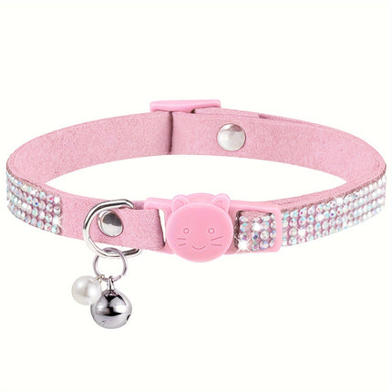 Rhinestone kattenhalsband verstelbaar 20-31 cm | Veiligheidsbuckle | Met bel | Zacht kunstleer | Voor kittens en volwassen katten