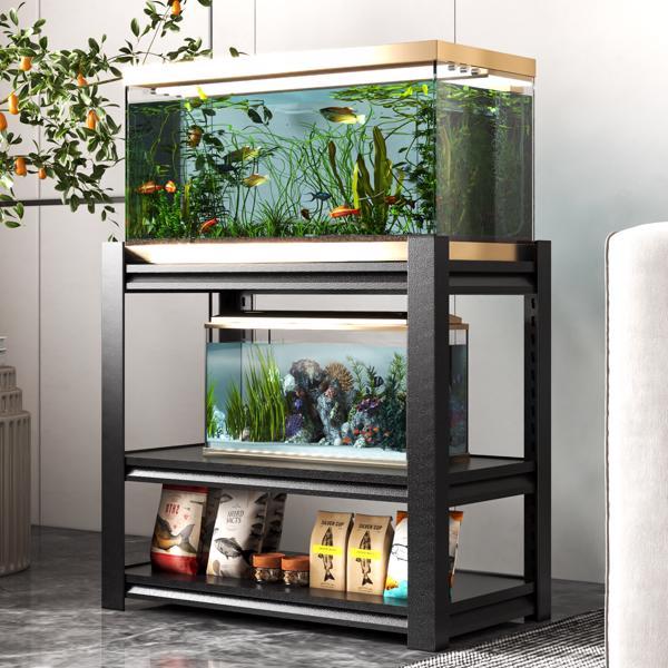 SteelWave Adjustable Aquarium Stand | 40-50 Gallon Tank Support | Black Steel | 3-Tier | Anti-Scratch Feet | Easy Assembly | Sturdy & Reliable | For Home, Office, or Decorative Use