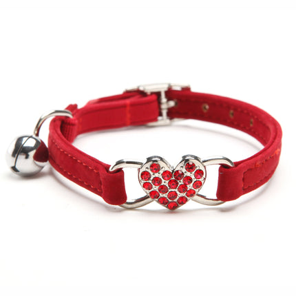 Sparkling Heart kattenhalsband | Zacht kunstleer | Verstelbaar | Glinsterend hartje en bel | Comfortabel accessoire voor katten van alle leeftijden