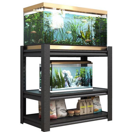 SteelWave Adjustable Aquarium Stand | 40-50 Gallon Tank Support | Black Steel | 3-Tier | Anti-Scratch Feet | Easy Assembly | Sturdy & Reliable | For Home, Office, or Decorative Use