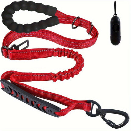 Verstelbare bungee hondenriem | Schokabsorberend nylon | Reflecterende stiksels | Gevoerde handgrepen | 125-190 cm lang | Geschikt voor grote honden