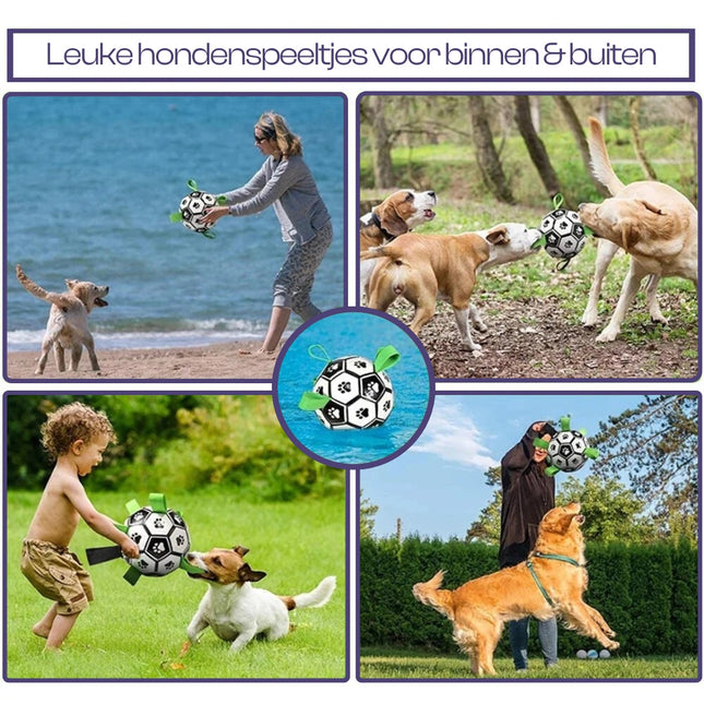 Duurzame Apporteerbal met Grijplipjes | Interactief Kauwspeelgoed voor Honden | Rubberen Voetbal voor Middelgrote en Grote Honden | Binnen- en Buitenplezier | Bevordert Gezond Gebit