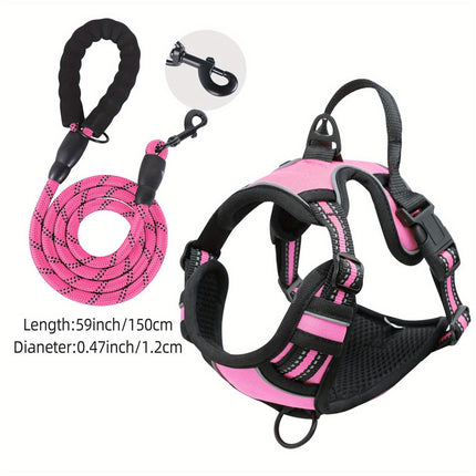Reflecterend hondenharnas met leash set | Verstelbaar | Oxford stof | Comfortabele bekleding | Geschikt voor middelgrote en grote honden | Veilig wandelen en training