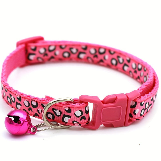 Set van 6 kattenhalsbanden met leopardprint | Verstelbaar nylon | Met veiligheidssluiting en bel | Geschikt voor alle kattenmaten
