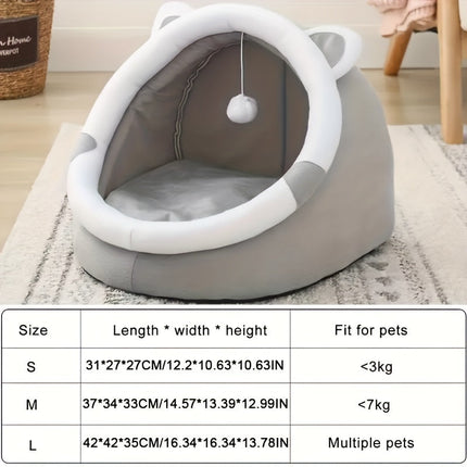 Kattenhuisje van zacht synthetisch materiaal | Met hangende speelbal | Verschillende maten | Comfortabel bed voor katten tot 7 kg | Modern ontwerp