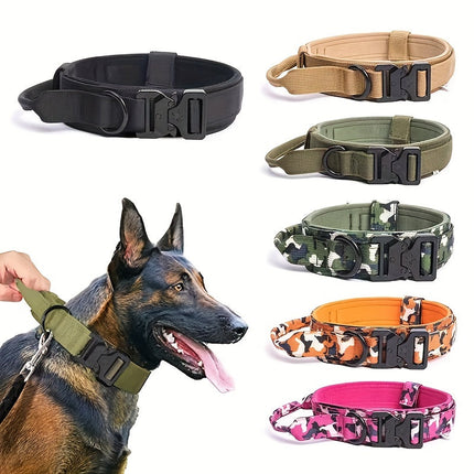 Tactische hondenhalsband nylon | Verstelbaar | Stevige kunststof gesp | D-ring voor riembevestiging | Geschikt voor middelgrote en grote honden | Camouflagemotief