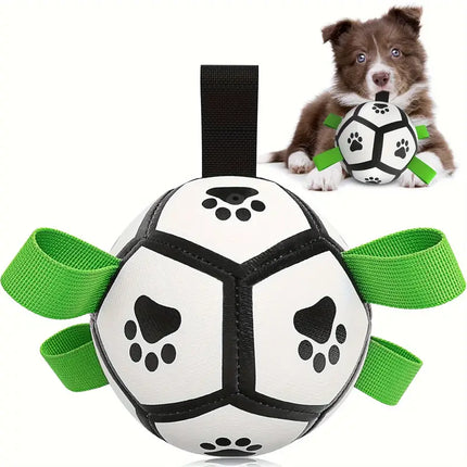 Duurzame Apporteerbal met Grijplipjes | Interactief Kauwspeelgoed voor Honden | Rubberen Voetbal voor Middelgrote en Grote Honden | Binnen- en Buitenplezier | Bevordert Gezond Gebit