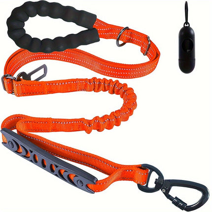 Verstelbare bungee hondenriem | Schokabsorberend nylon | Reflecterende stiksels | Gevoerde handgrepen | 125-190 cm lang | Geschikt voor grote honden