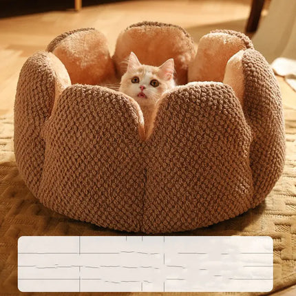 Bloemvormige kattenmand | Zachte pluche kattenbed | Warm en comfortabel bloemen design | Machinewasbaar | Knusse kattenmand voor kleine huisdieren