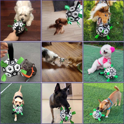 Duurzame Apporteerbal met Grijplipjes | Interactief Kauwspeelgoed voor Honden | Rubberen Voetbal voor Middelgrote en Grote Honden | Binnen- en Buitenplezier | Bevordert Gezond Gebit