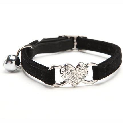 Sparkling Heart kattenhalsband | Zacht kunstleer | Verstelbaar | Glinsterend hartje en bel | Comfortabel accessoire voor katten van alle leeftijden