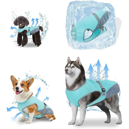 Honden Koelvest | Meerlaags Ontwerp | Verstelbare Pasvorm | Reflecterend | Bescherming Tegen Oververhitting | Oxford Koeldoek | Hemelsblauw/Grijs | Maten S-XL