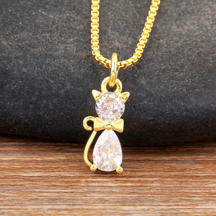 NIDIN Ketting Dames | Luxe Kat Hanger | Verstelbare Clavicle Chain 45+5cm | Goud/Zilver | Pave Zirconia | Elegant Cadeau Sieraad