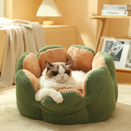 Bloemvormige kattenmand | Zachte pluche kattenbed | Warm en comfortabel bloemen design | Machinewasbaar | Knusse kattenmand voor kleine huisdieren