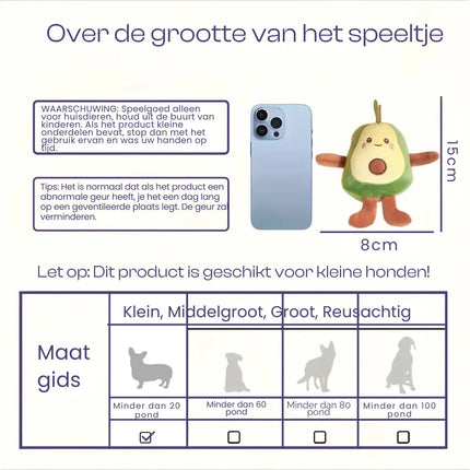 Avocadovormig Pluche Speelgoed | Duurzaam Kauwmateriaal | Interactief Spel met Piepgeluid voor Huisdieren