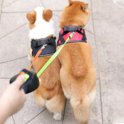 PawGlide dubbele hondenriem met 360° ontklit mechanisme | Onafhankelijke bediening | Ingebouwde zaklamp en reflecterende strips | Geschikt voor veilig wandelen met twee honden
