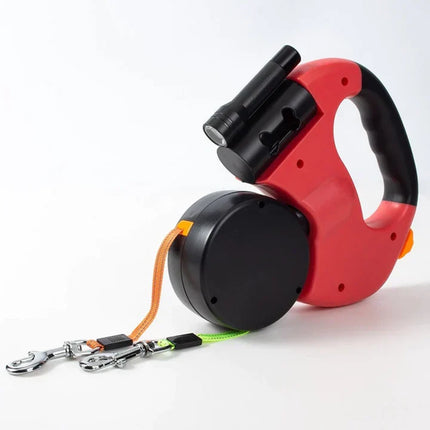 PawGlide dubbele hondenriem met 360° ontklit mechanisme | Onafhankelijke bediening | Ingebouwde zaklamp en reflecterende strips | Geschikt voor veilig wandelen met twee honden