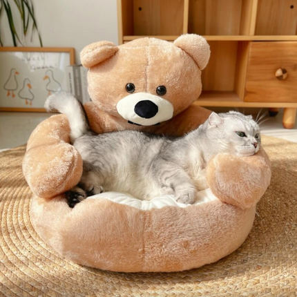 CuddleBear kattenbed van pluche | Zacht en comfortabel berenvormig kattenmandje | Machinewasbaar bed voor kleine en middelgrote katten | 46x46 cm of 57x57 cm