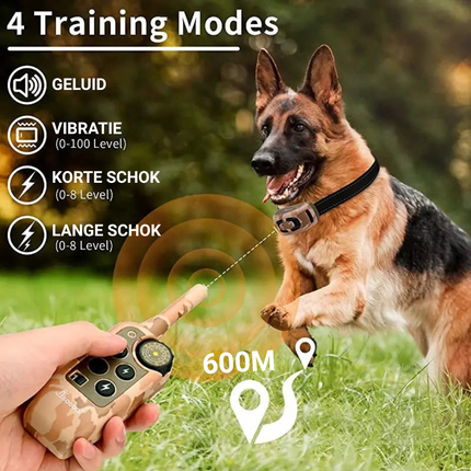 Collar de adiestramiento para perros | Ajustable | Alcance de 670 m | Resistente al agua | Comunicación inalámbrica | Batería de larga duración | Funcionamiento intuitivo | Modos de adiestramiento versátiles | Seguro y duradero