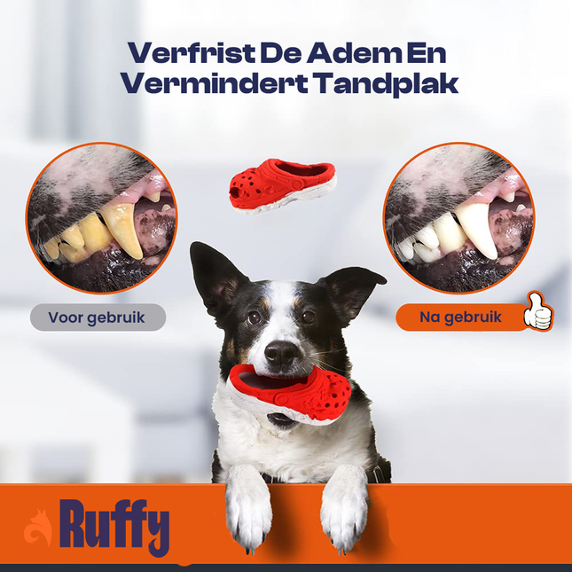 Duurzaam Kauwspeeltje Hond | Veilig Natuurrubber | Agressief Kauwen | Bevordert Gebitsgezondheid | Levendige Kleuren | Perfect voor Apporteren en Touwtrekken | Speels Pantoffelontwerp | Groot Formaat | Onverwoestbaar en Niet-Giftig