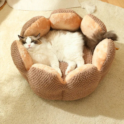 Bloemvormige kattenmand | Zachte pluche kattenbed | Warm en comfortabel bloemen design | Machinewasbaar | Knusse kattenmand voor kleine huisdieren