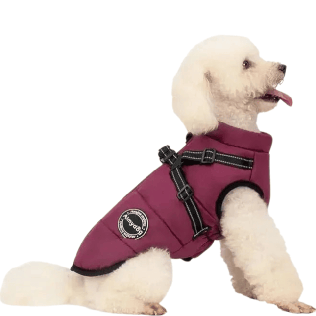 Reflective Waterproof Dog Coat | Integrated Harness | Fleece Lining | Quick-Zip Closure | Adjustable Fit | Protection from Rain and Cold | For Dogs and Cats | Comfortable Walking