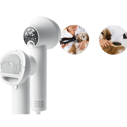 SmartPet 2-in-1 Verzorgingstool voor Huisdieren | Blaast en Kamt | LED-Display | 40.000 RPM Motor | Wit en Paars