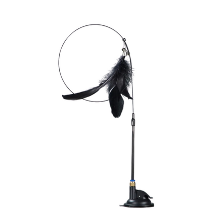 FeatheryFun Interactief Vermaak voor Katten | Zuignap Bevestiging | Rinkelende Bel en Natuurlijke Veren | Stimuleert Gezondheid en Spel