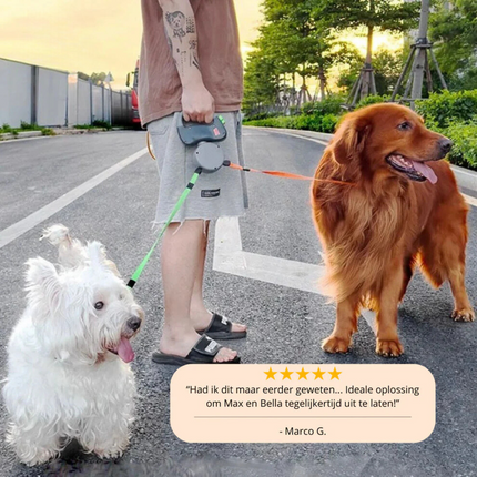 Dubbele Hondenriem voor Twee Honden | 3m Reflecterende Lijn | Ergonomisch Handvat | Veilige Bediening met Kleurenknoppen