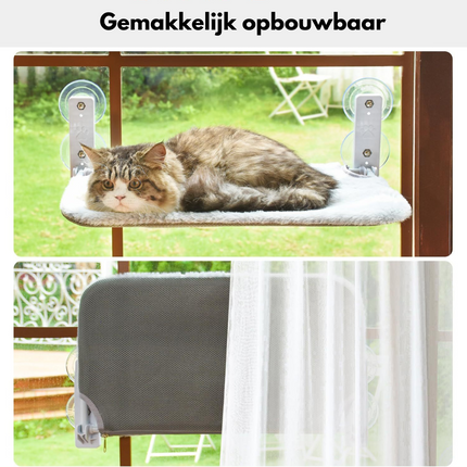 Kattenraam Hangmat met Stevige Zuignappen | Zachte Comfortabele Kattenligplaats | Ruimtebesparend | Voor katten tot 15 kg | 55x35 cm